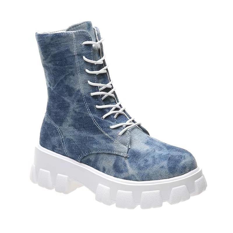 Doc Martens Women's Platform Washed Camo Mid-tube Lace-up Ankle Boots