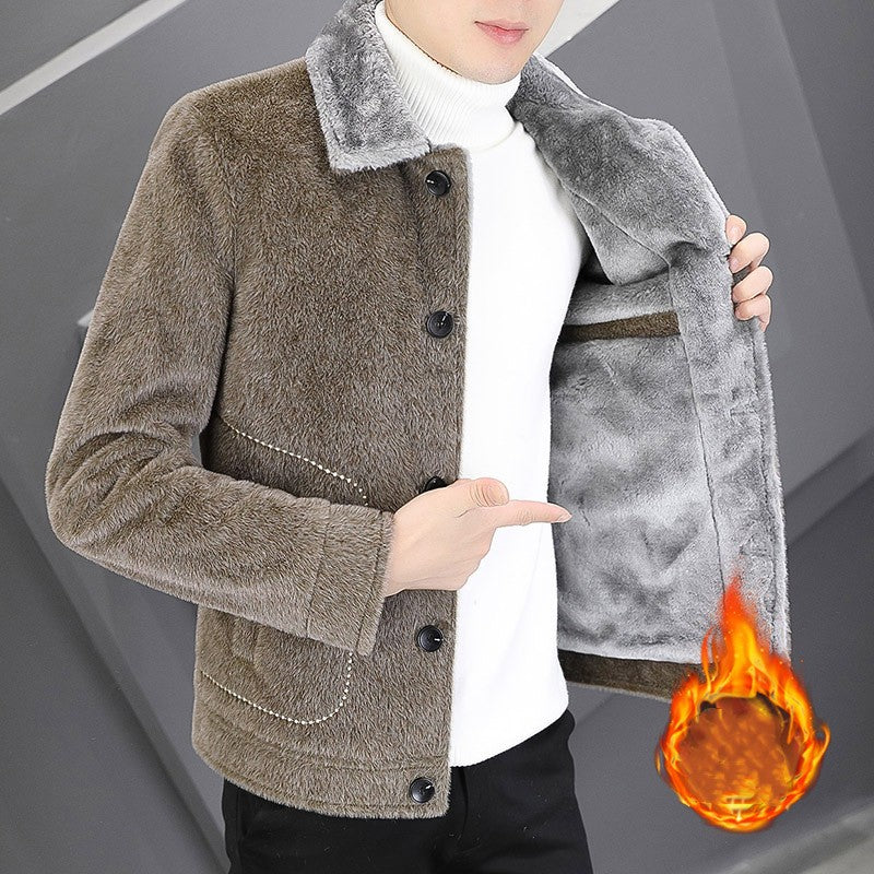 Men's Warm Plush Lapel Jacket