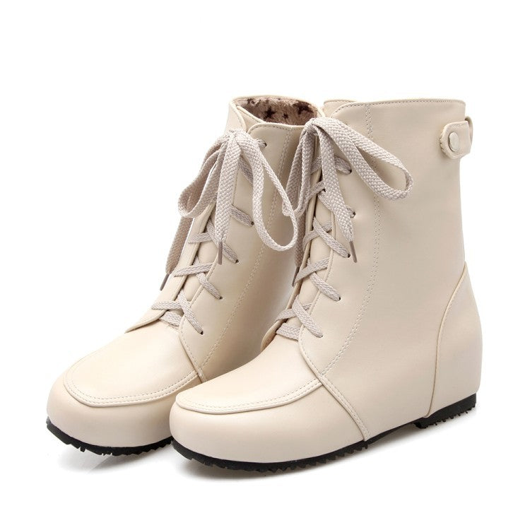 Front Lace-up Women's Large Size Women's Shoes Fashion Flat Leather Boots