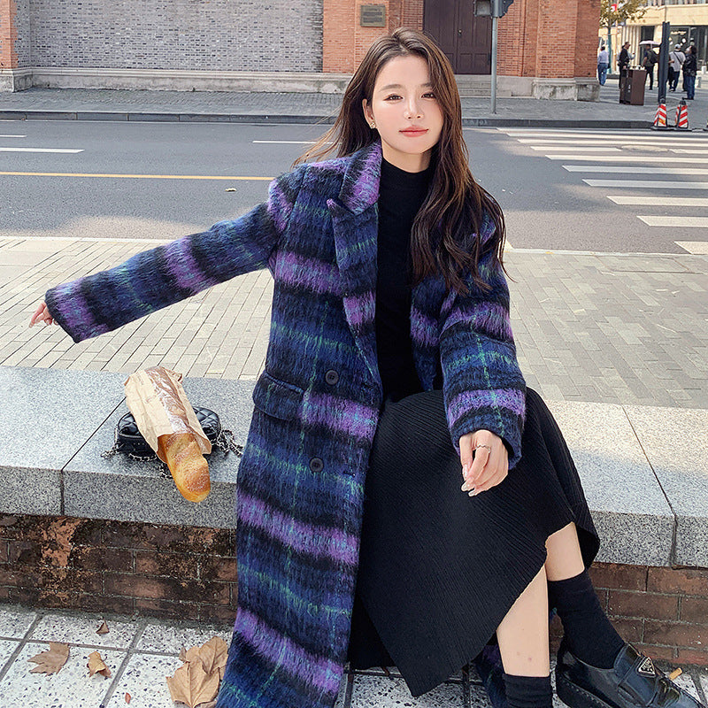 Retro Plaid Woolen Coat Women