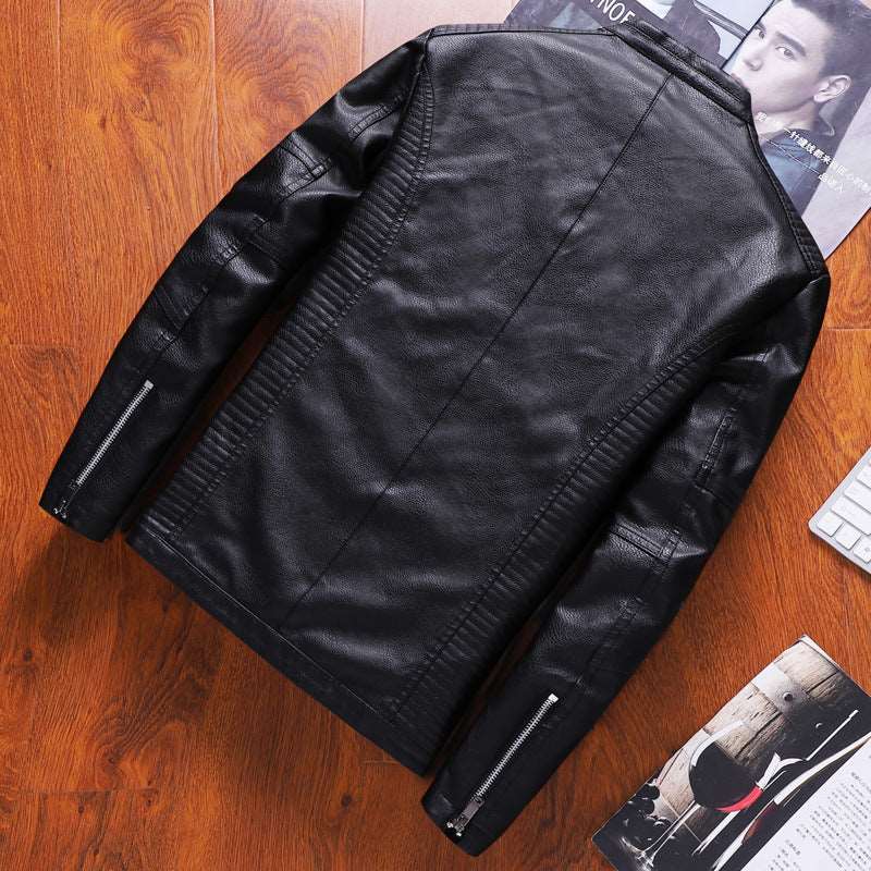 Add velvet anti - cold PU leather jacket