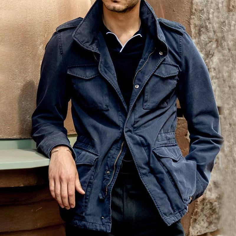 Casual lapel single breasted blue jacket men