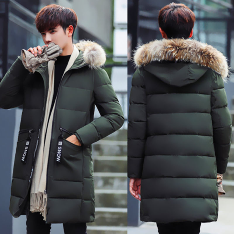Mid-length padded down cotton jacket with fur collar