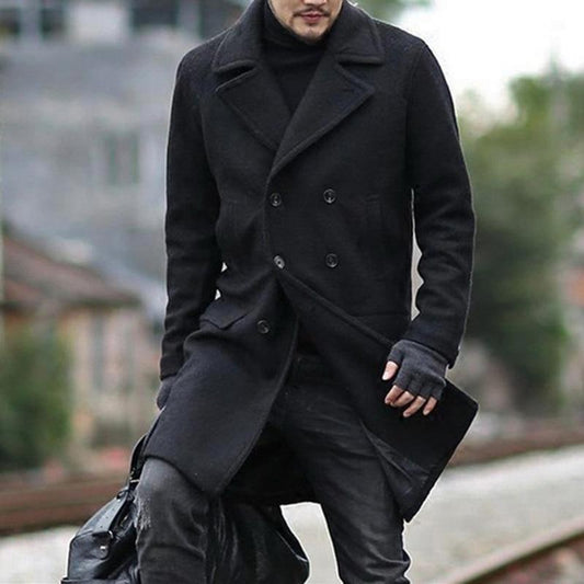 Mid length men's lapel trench coat