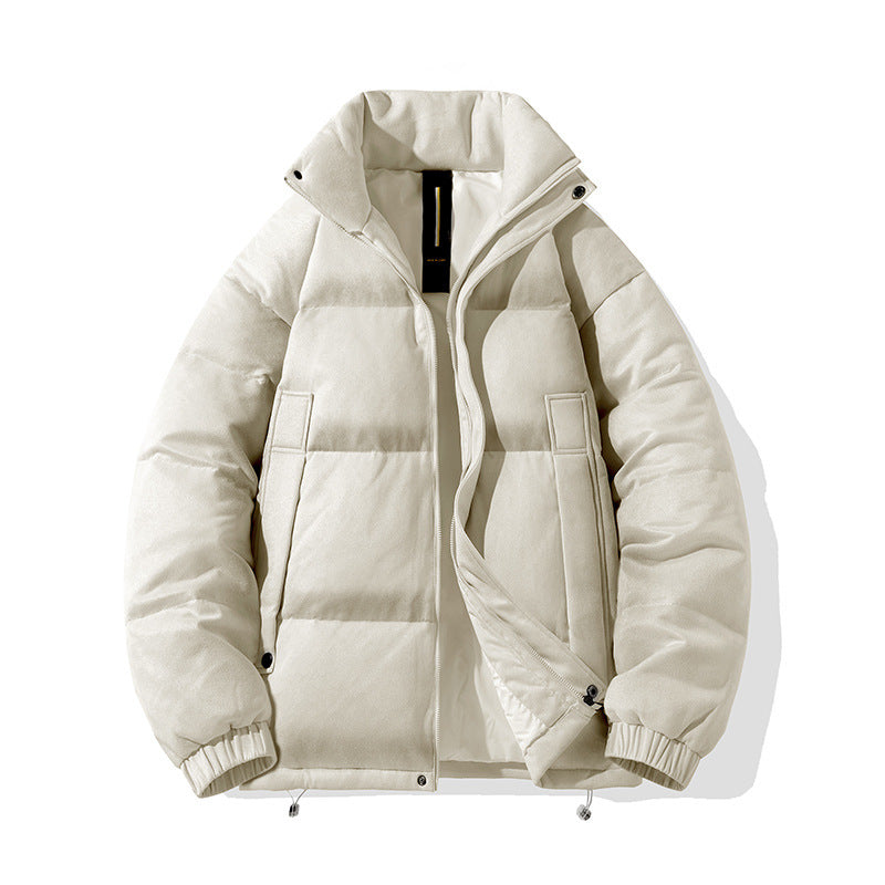 White Duck Stand Collar Suede Solid Color Short Down Jacket