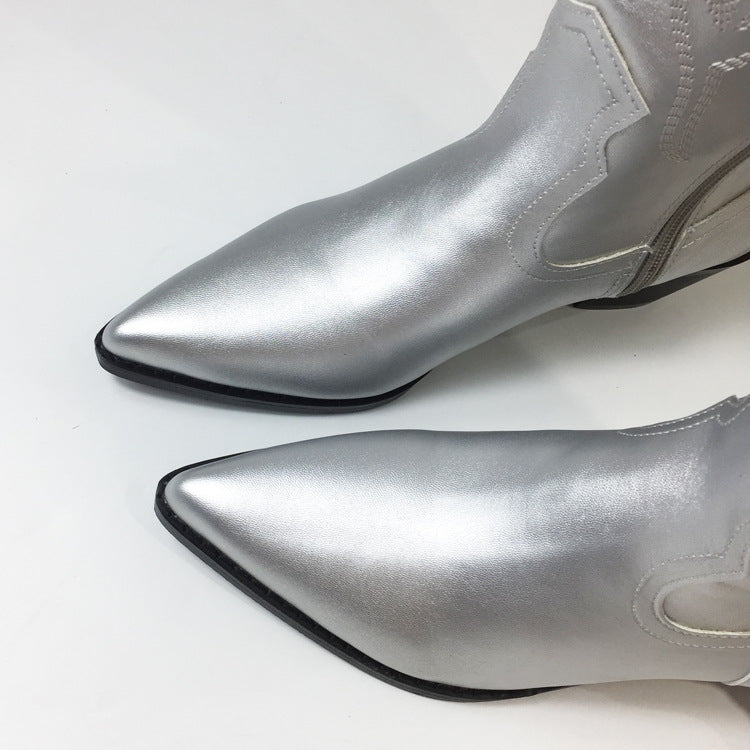 Silver Embroidered Chelsea Boots Autumn And Winter