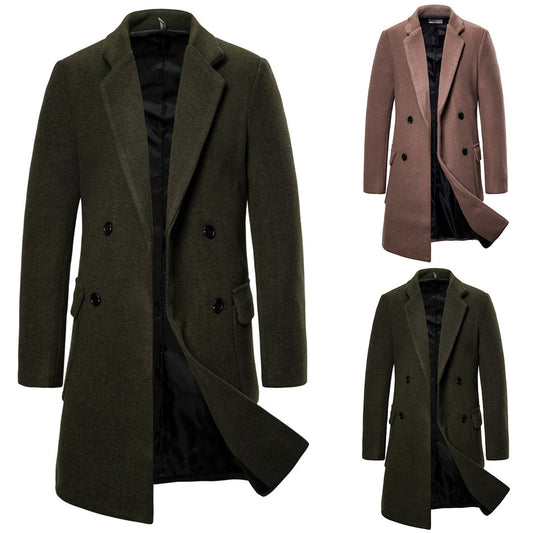 Double breasted woolen men's woolen trench coat