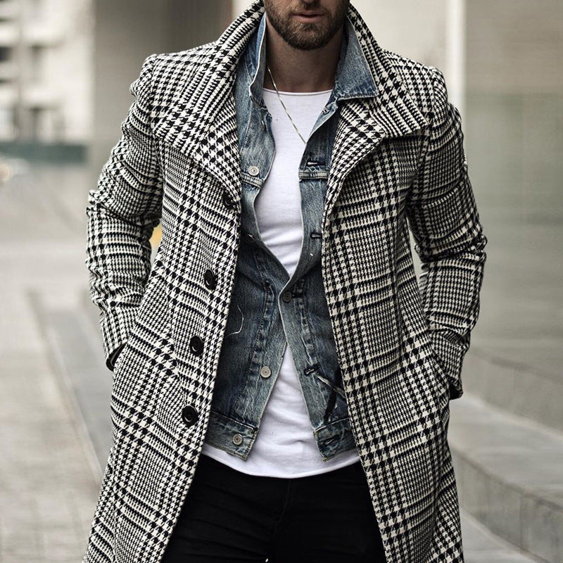 Fashion Plaid Lapel Single-breasted Mid-length Coat