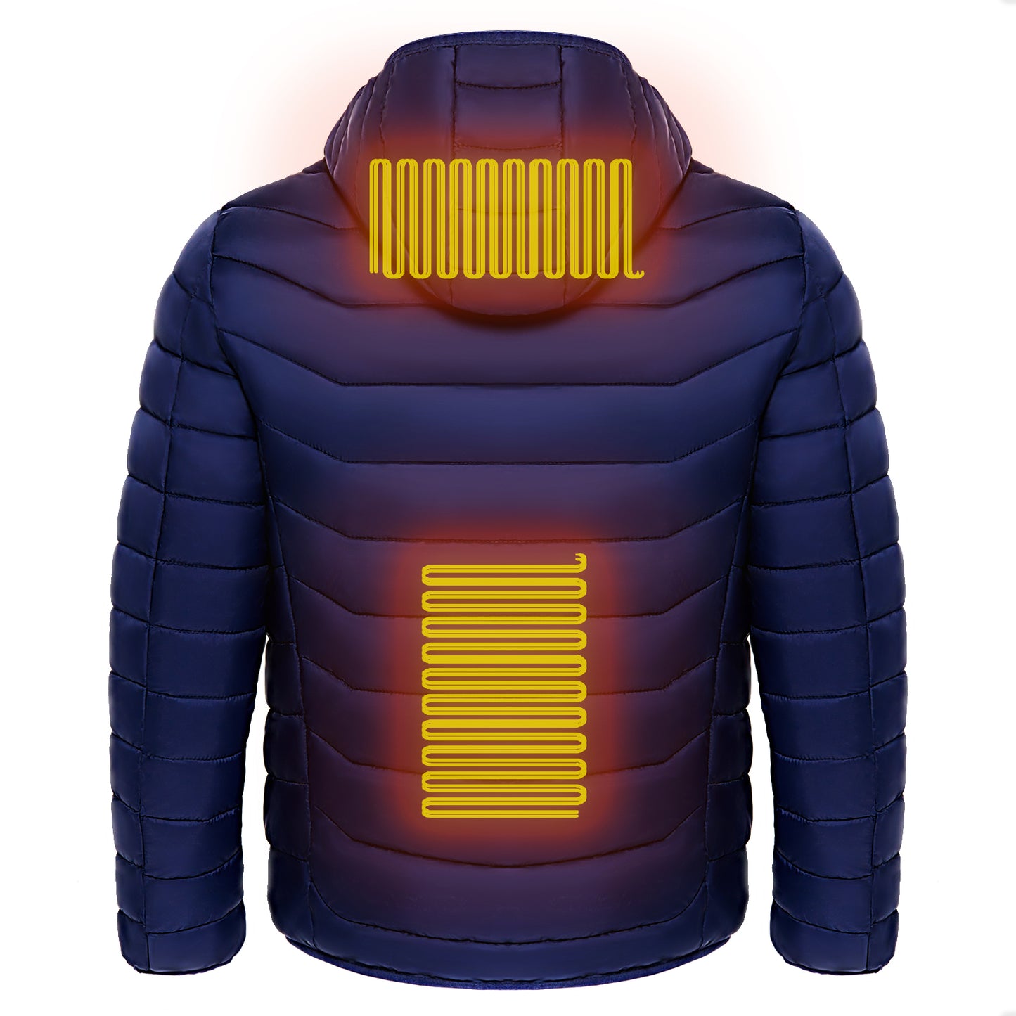 Beheizte Pufferjacke für Herren, elektrischer Heizmantel, isolierte Kapuze, Windjacke, 9 Heizzonen