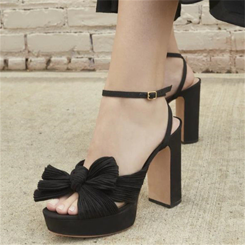 Dickbesohlte High Heel Schuhe Damenschuhe Mode Schleife Party Elegante Sandalen 