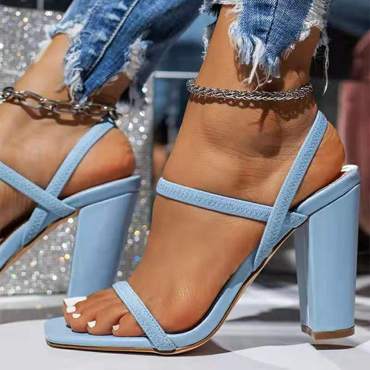 Rom Frühjahr und Sommer neue große High Heels dicken Absatz offene Zehen einfarbig sexy Damen Sandalen