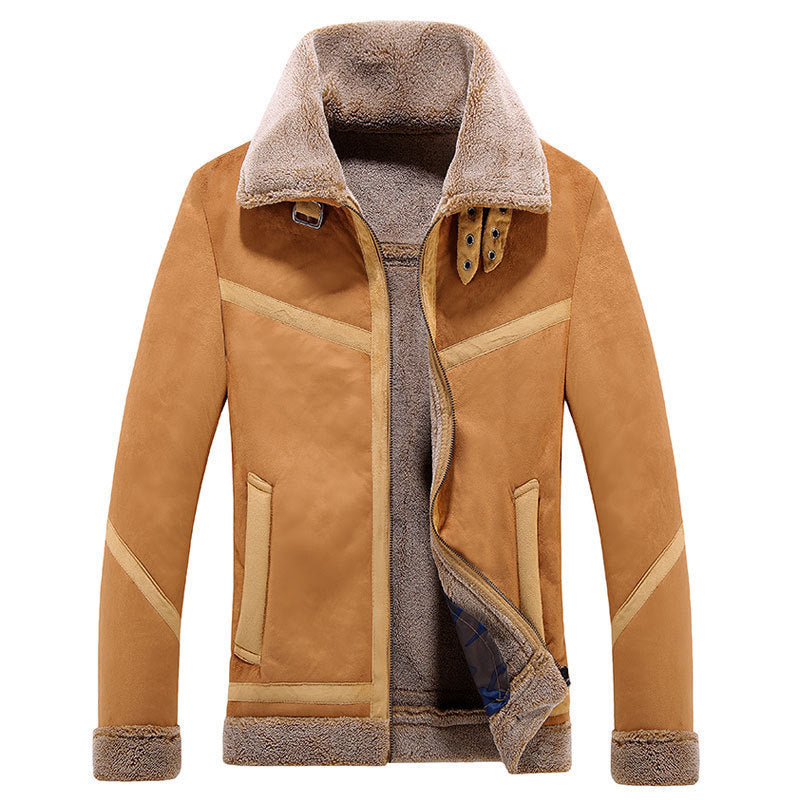 Winter men's leather and fleece jacket