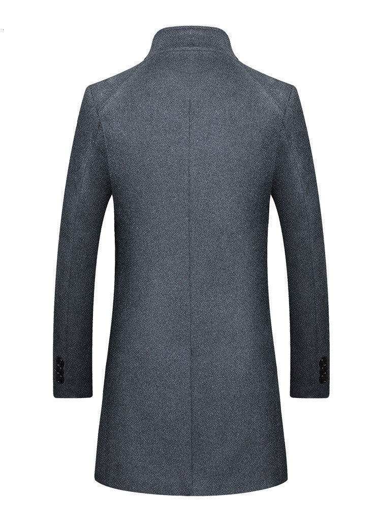 Mid-length Single-breasted Stand-up Collar Woolen Cloth