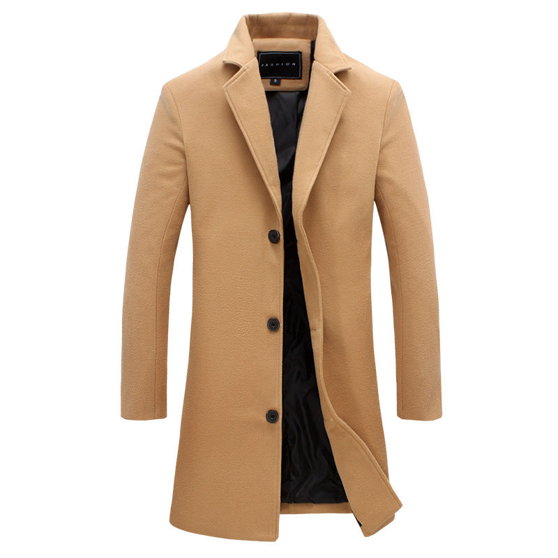 Solid color single-breasted trench coat