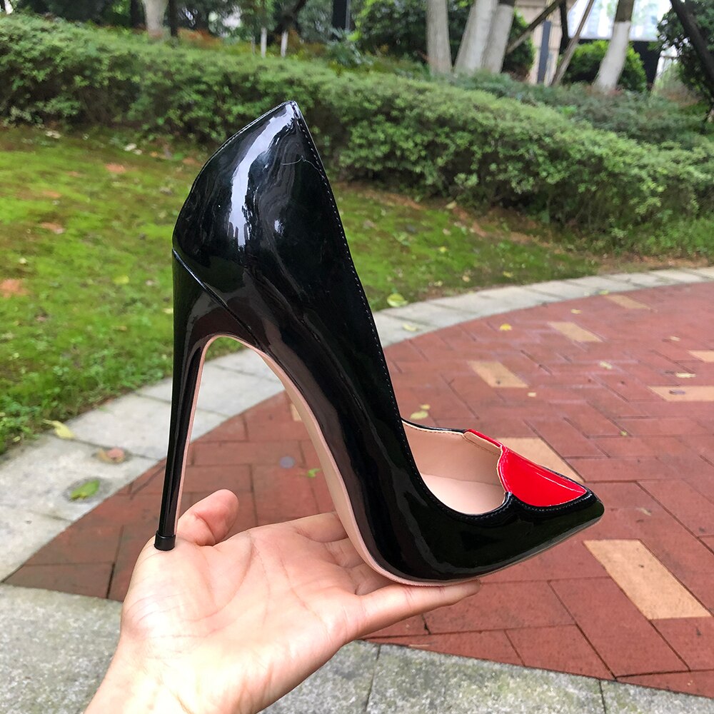 Processing Time:7-15 days after placing orders Tikicup Love Heart Patchwork Women Pointed Toe Stiletto High Heel Shoes 12cm 10cm 8cm Customize Ladies Chic Designer Pumps