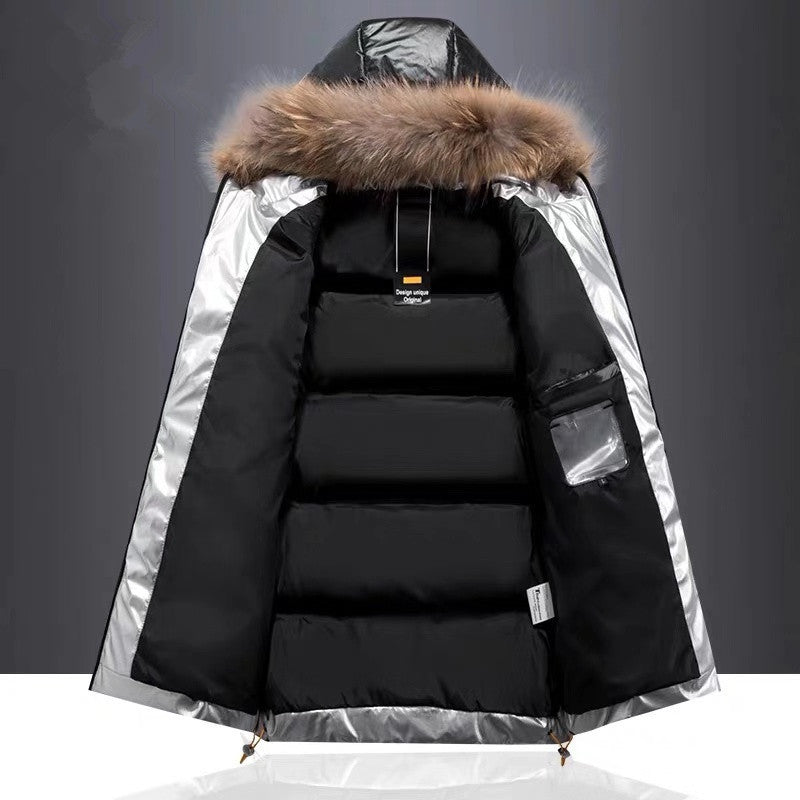 Shiny hooded down padded jacket