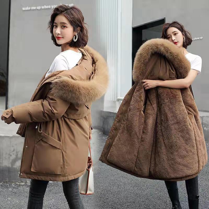 Women's Plus Fleece Slim-fit Hooded Cotton Jacket