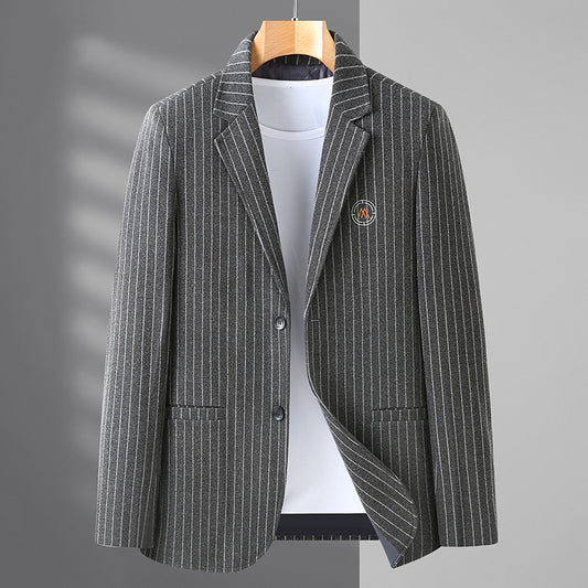 Men's Wool Striped Jacquard Fashion Tide Tweed Small Suit Jacket