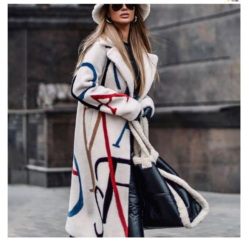 Women's Loose Large Size Printed Windbreaker Lapel Coat Coat