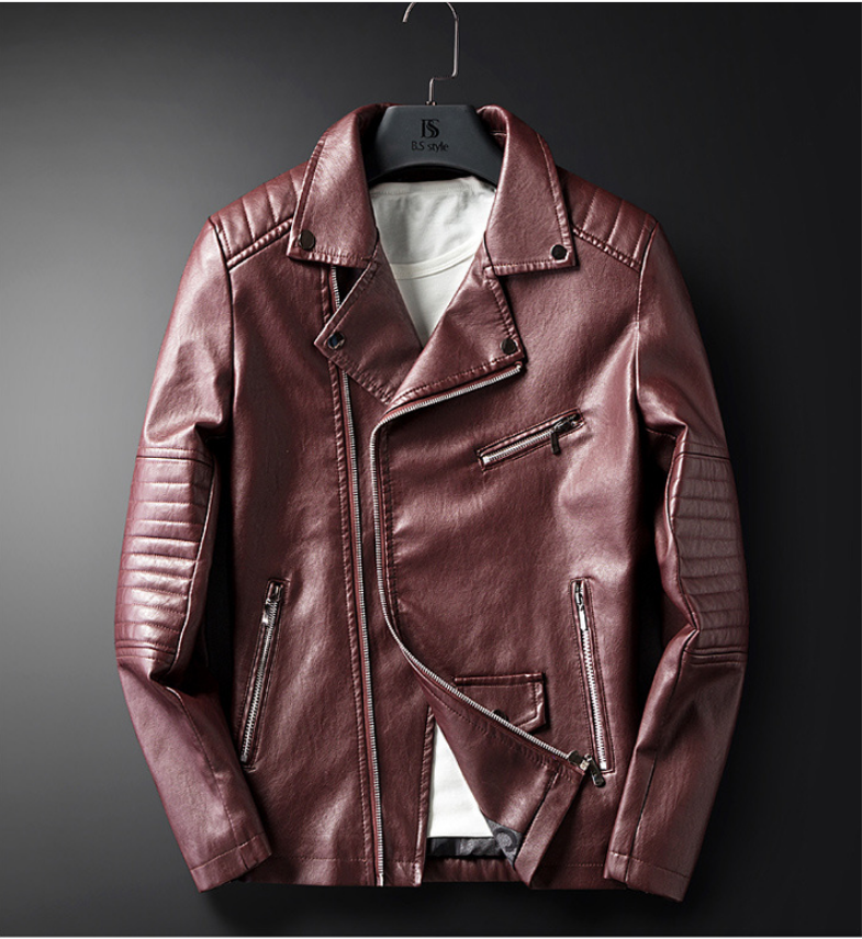 Spring and autumn men's lapel zipper washed pu leather motorcycle leather jacket men