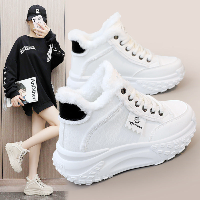 New White Shoes Middle-top Student Board Shoes Thick-soled Platform High-rise Snow Boots