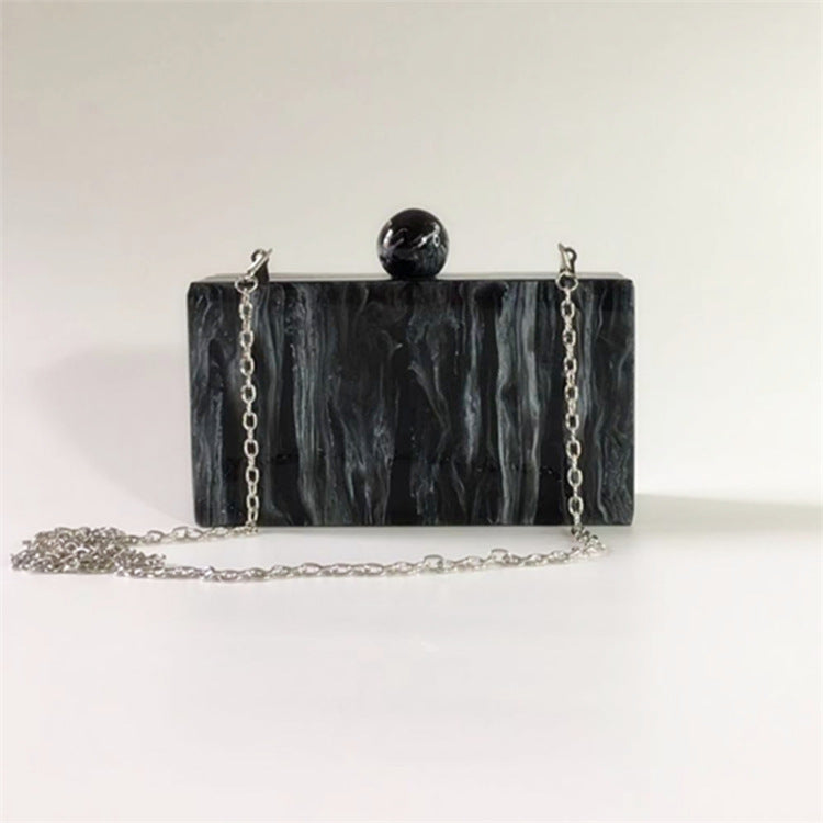 New Round Toe Marbled Acrylic Evening Bag Fashion Black Versatile Clutch Messenger Bag