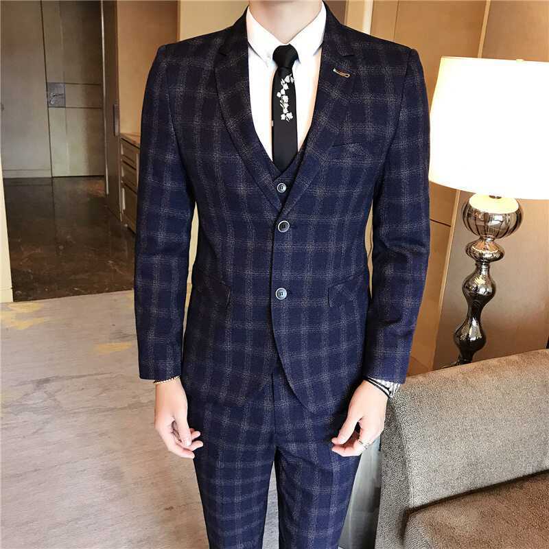 Slim Fit Trendy Men's Small Suit Three-piece Business Casual