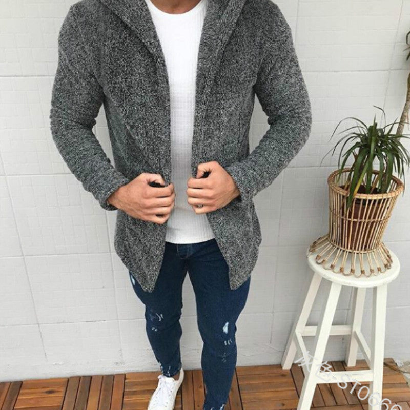 Casual Long sleeved Hooded Fluffy Jacket Men