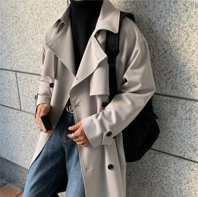 Men's Spring And Autumn Double-breasted Trench Loose Trend Coat
