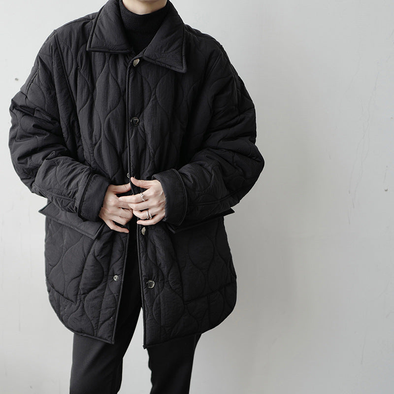 Men's Lapel Super Loose Silhouette Big Pocket Cotton Coat