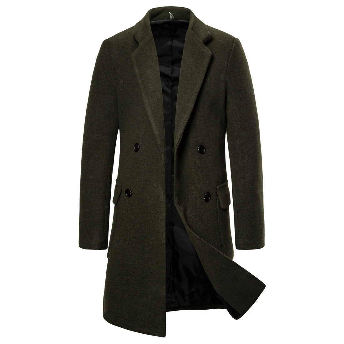 Double breasted woolen men's woolen trench coat