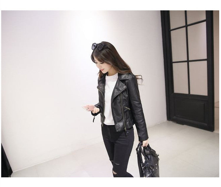 Women's Short Korean Style Slim Leather Jacket