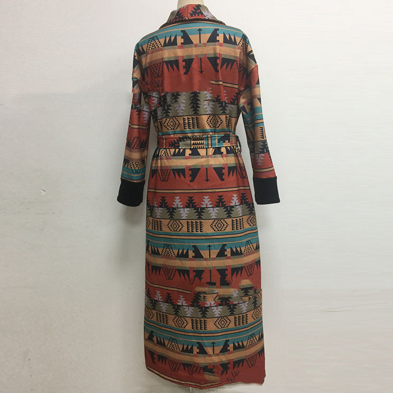 Women's Double-sided Printed British Lapel Long Trench Coat