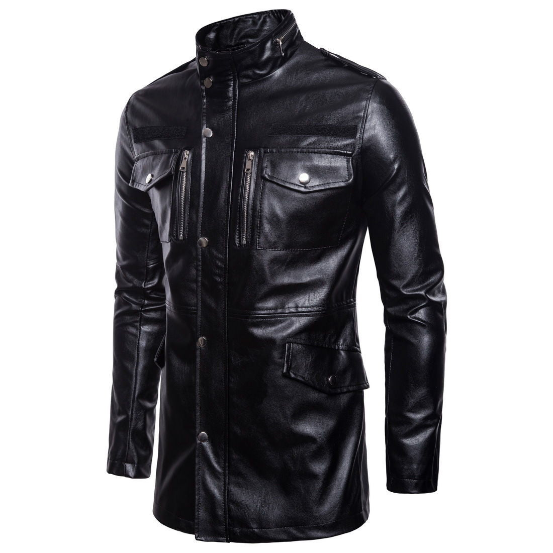 Men's mid-length leather jacket