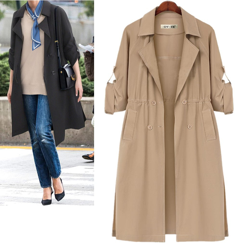 Women's Loose And Simple Waist Mid-length Trench Coat