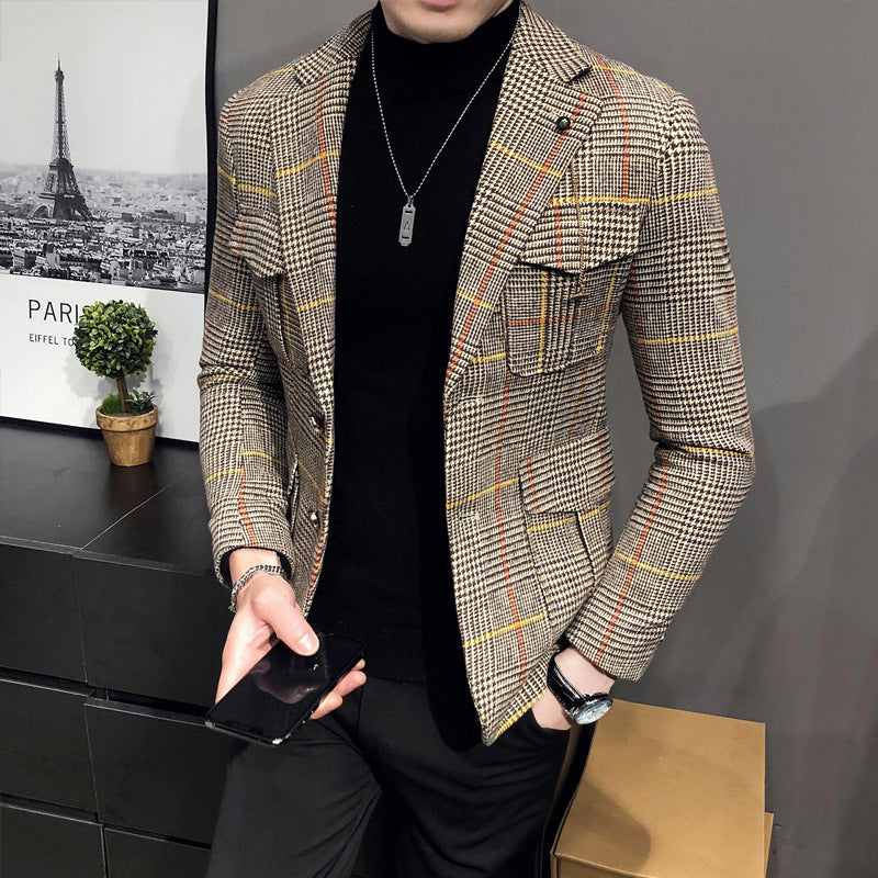 Fashion plaid casual suit men's slim jacket jacket