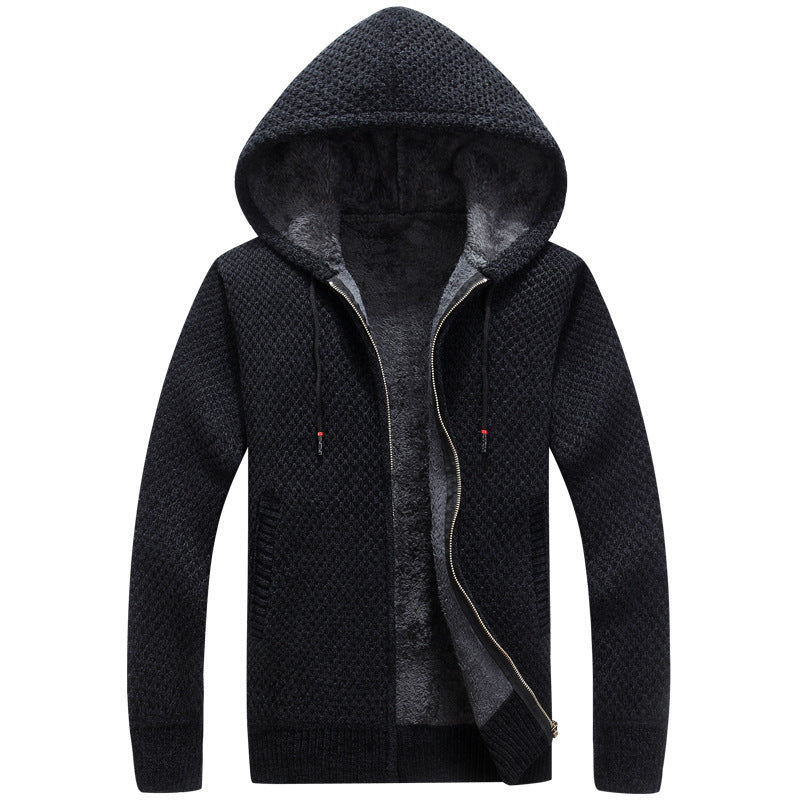 Men's Plus Velvet Thick Hooded Sweater Jacket