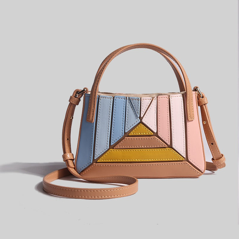 Pleated contrasting color fashionable mini handbag crossbody bag