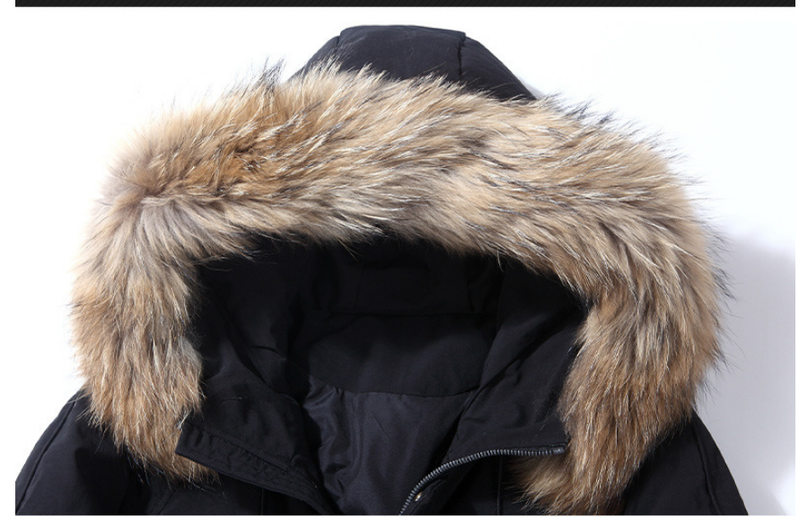 Men's Mid-length Large Fur Collar Hooded Thick Padded Jacket