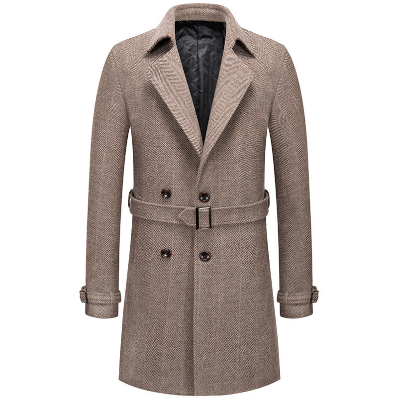 Men's Long Woolen Over The Knee Thickened Coat