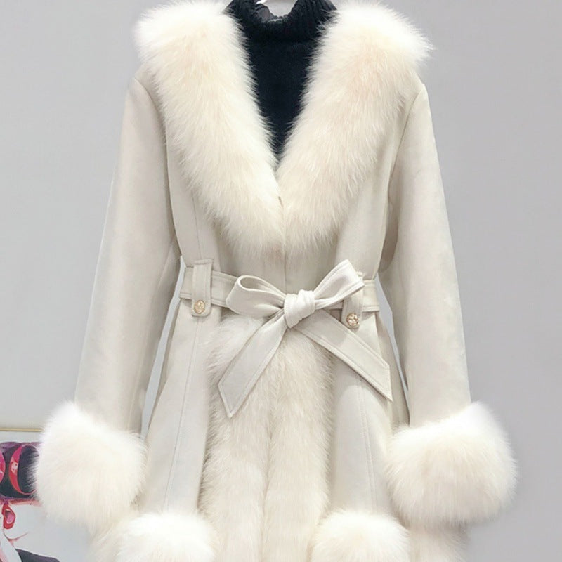 Leather Coat Suede Fur Integrated Mid-length Western Style Slimming
