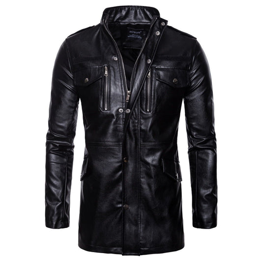 Men's mid-length leather jacket