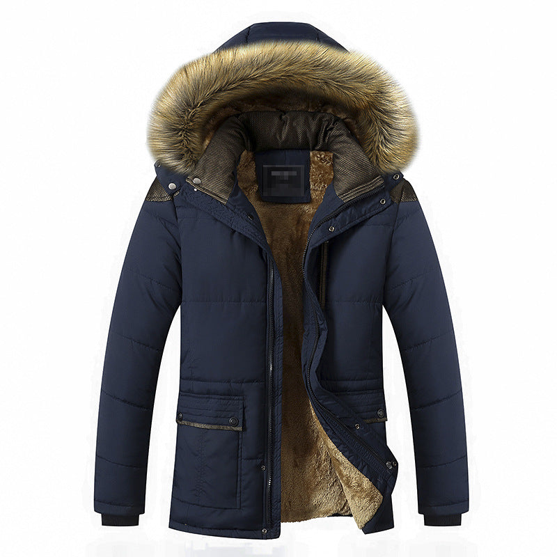 Cotton padded coat with big wool collar