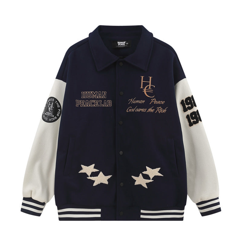 Retro Wool Embroidered Cardigan Baseball Jacket