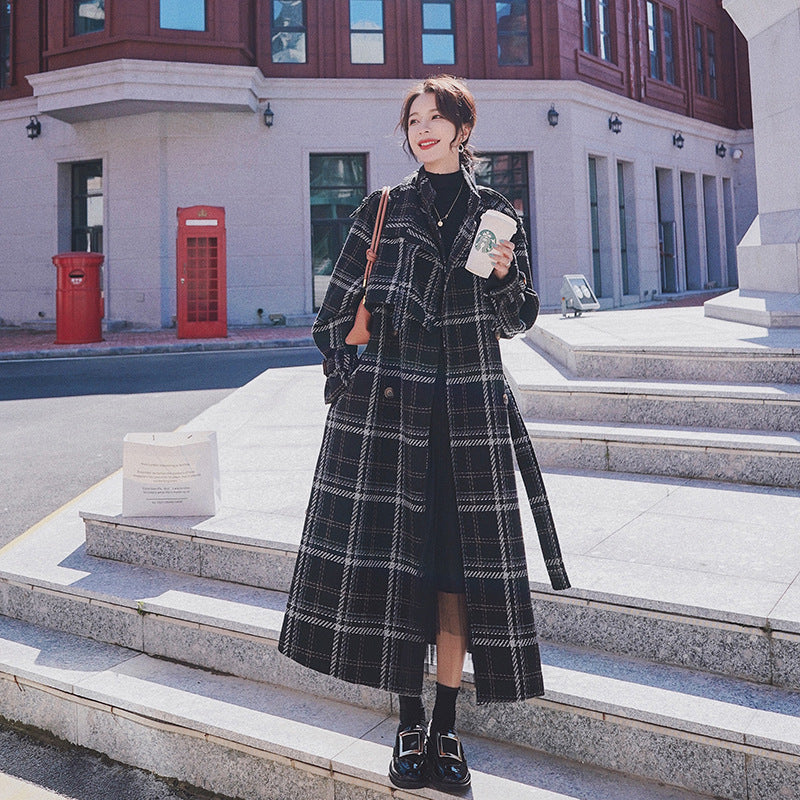 Women's Loose And Thick Mid-length French Plaid Woolen Coat
