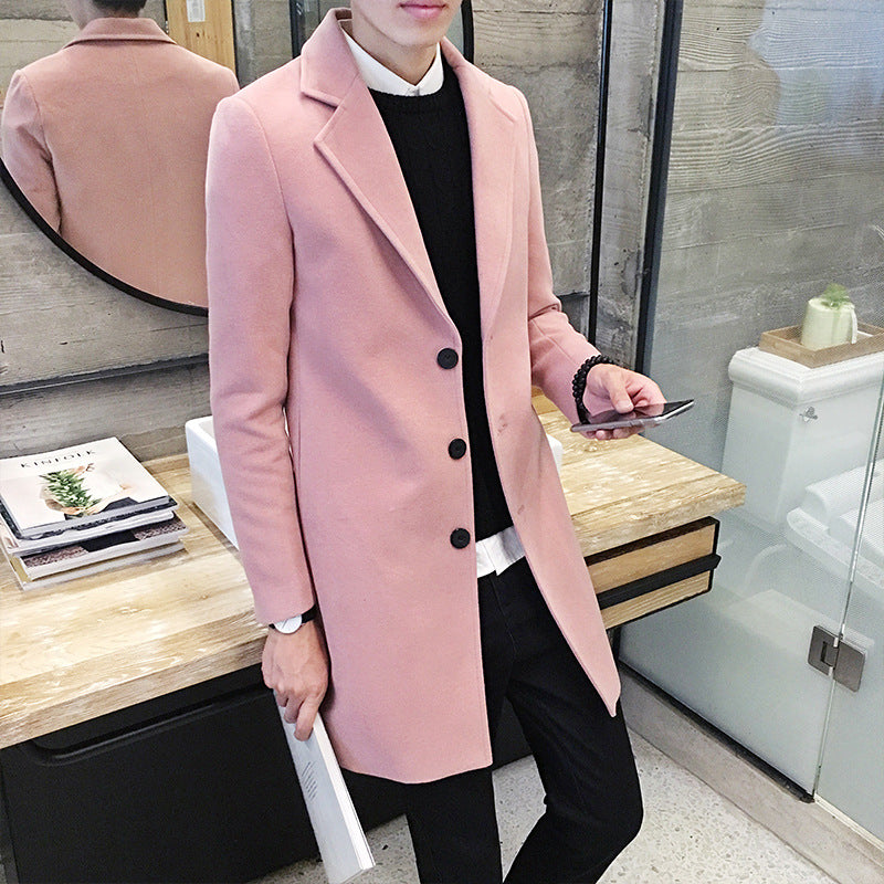 Men's woolen long trench coat