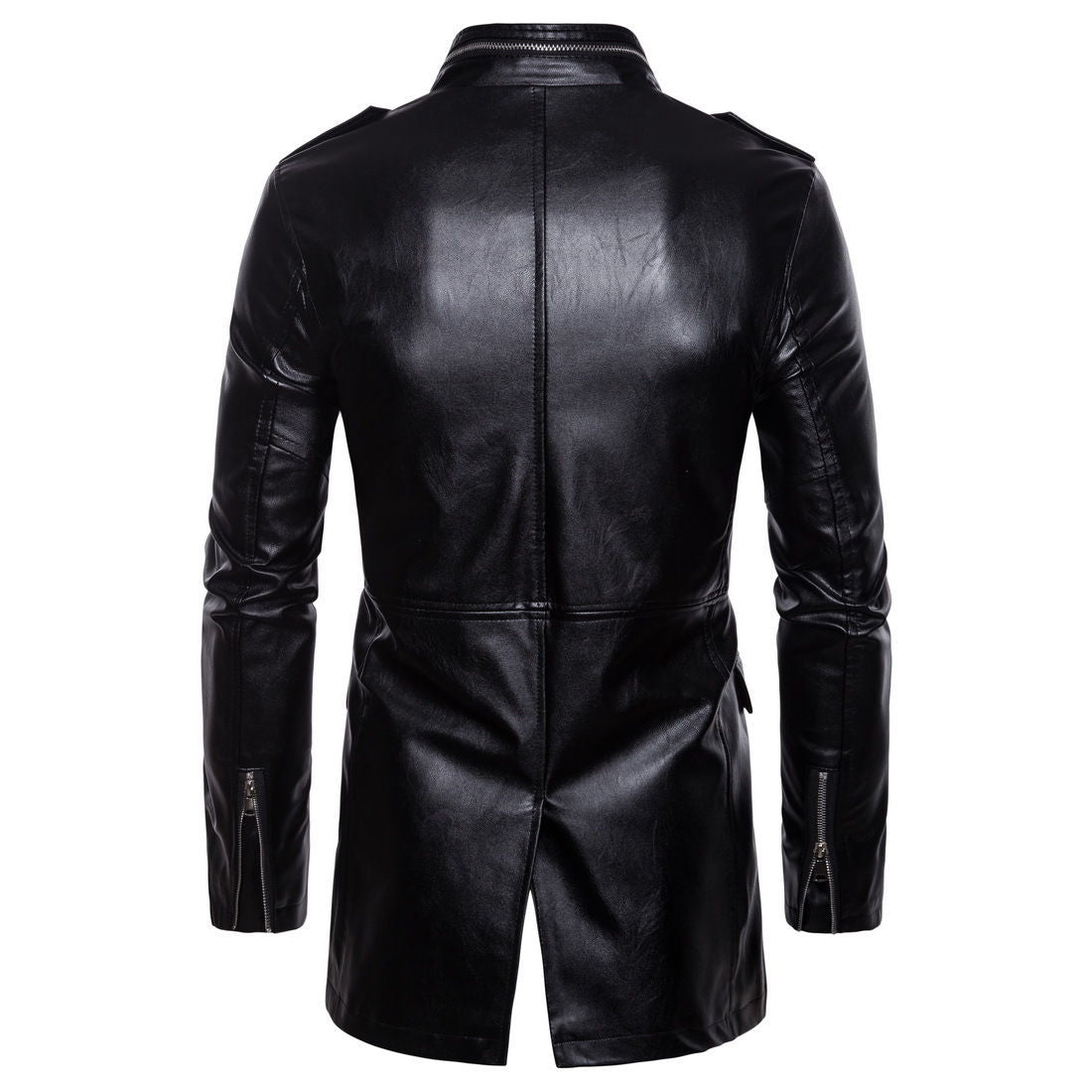 Men's mid-length leather jacket