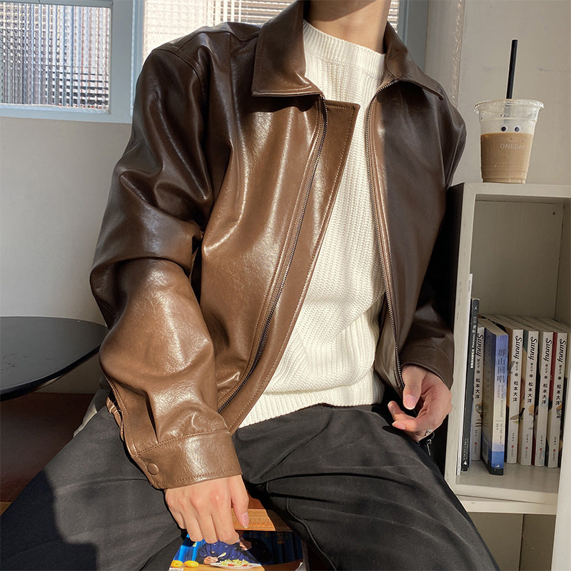 Retro Men's Loose Short Leather Jacket