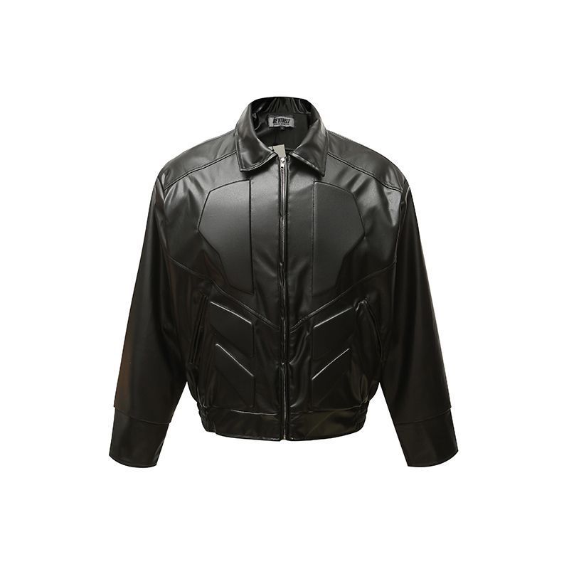 American Street Fashion Locomotive Padded Shoulder Leather Jacket Coat