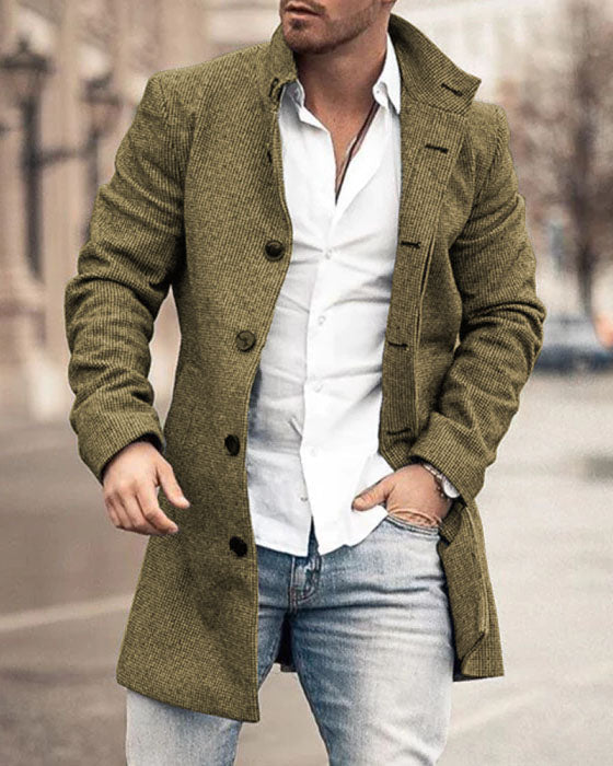 Winter New Men's Woolen Medium Long Casual Coat